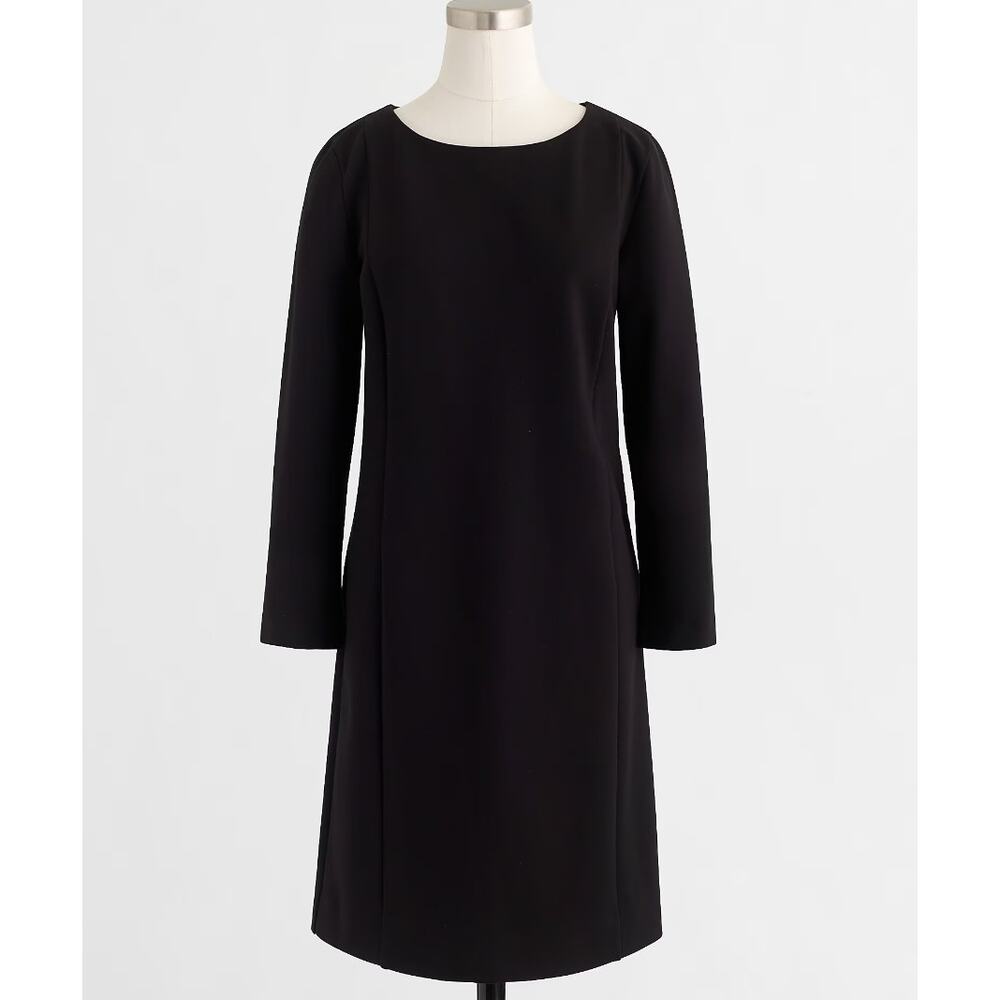 NEW J CREW Black Ponte Long Sleeve Mini Shift Dress Size Large